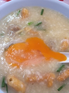 Chinese-style congee with pork and egg at Joke Ruamjai